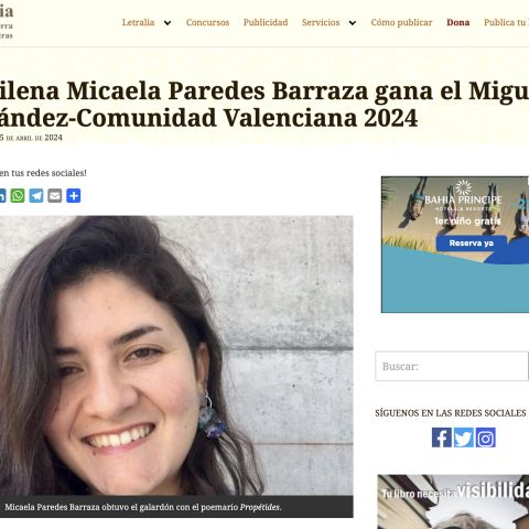 La chilena Micaela Paredes Barraza gana el Miguel Hernández-Comunidad Valenciana 2024